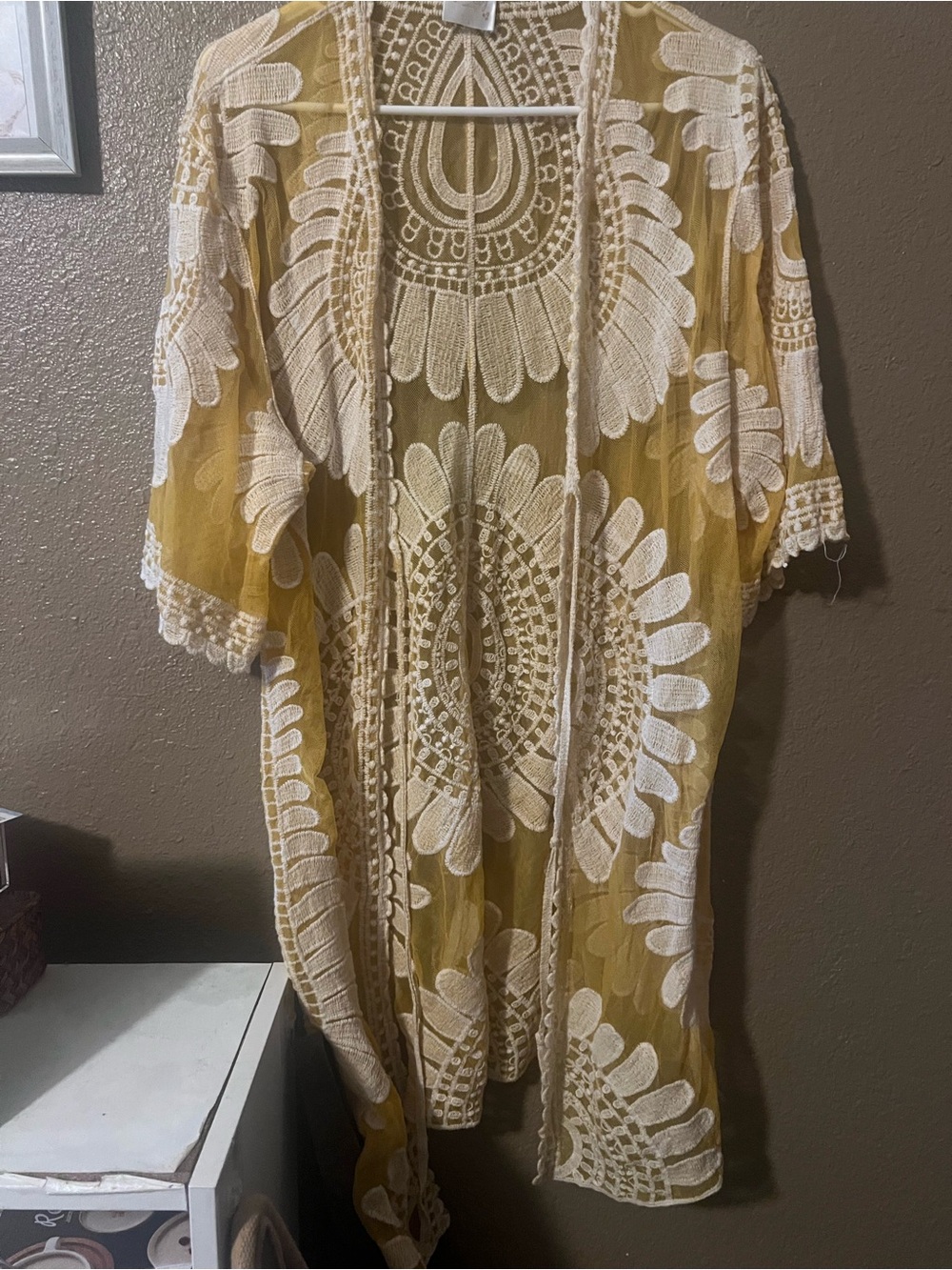 Sheer Mustard Yellow Embroidered Kimono/Cover Up